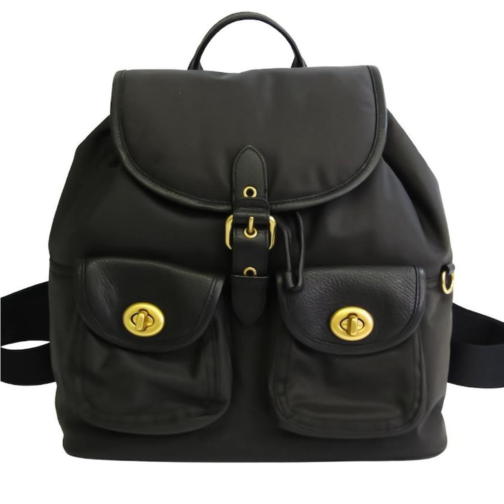 COACH Cargo Backpack Vintage Rose Print Interior Nylon & Leather Black AUTHENTIC - Picture 1 of 16